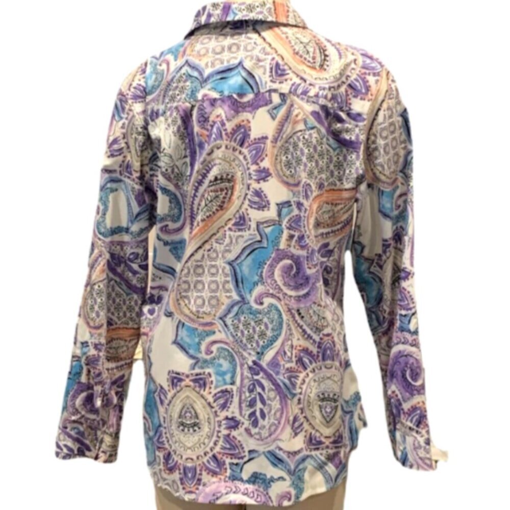 Chico's No-Iron Button Front Blouse Paisley Print Sz 2 (L/12) #201A - Picture 7 of 12
